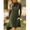imageCUPSHE Casual Dresses for Women Square Neck Button Front Sleeveless Pockets A Line Mini Overall DressOlive Green