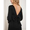 imageCUPSHE Women Knit Semi Formal Spring Dress Backless Butterfly Knot Boat Neck Long Flared Sleeve Mini Dress Work BusinessBlack