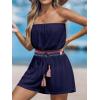 imageCUPSHE Women Swimsuit Coverup Strapless Tube Beach Cover Up Romper Smocked Swimwear CoverupsNavy Blue