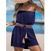 imageCUPSHE Women Swimsuit Coverup Strapless Tube Beach Cover Up Romper Smocked Swimwear CoverupsNavy Blue