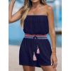 imageCUPSHE Women Swimsuit Coverup Strapless Tube Beach Cover Up Romper Smocked Swimwear CoverupsNavy Blue