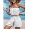 imageCUPSHE Women Swimsuit Coverup Strapless Tube Beach Cover Up Romper Smocked Swimwear CoverupsWhite