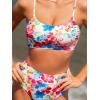 imageCUPSHE Womens Bikini Set Two Piece Swimsuits High Waisted Scoop Neck Spaghetti Adjustable Straps TexturedRedBlue Floral
