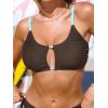imageCUPSHE Womens Bikini Sets Two Piece Swimsuit Colorblock O Ring Cutout Textured Fabric Scoop Neck Mid Rise Side TieBrownBlue