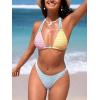imageCUPSHE Womens Bikini Sets Two Piece Swimsuit Halter V Neck Back Tie Textured Bathing Suits ColorblockPinkYellowBlue