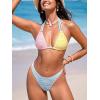 imageCUPSHE Womens Bikini Sets Two Piece Swimsuit Halter V Neck Back Tie Textured Bathing Suits ColorblockPinkYellowBlue