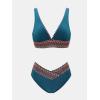 imageCUPSHE Womens Bikini Sets V Neck Wide Straps Stitched Trim Bathing Suit V Cut Waist BottomDark Teal
