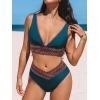 imageCUPSHE Womens Bikini Sets V Neck Wide Straps Stitched Trim Bathing Suit V Cut Waist BottomDark Teal