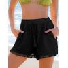 imageCUPSHE Womens Casual Shorts Drawstring Lace Swimsuit Cover Ups Beach Shorts with TasselBlack