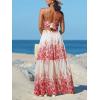 imageCUPSHE Womens Maxi Dress Floral Print Twisted V Neck Sleeveless Long Dress Summer Casual DressRedBeige