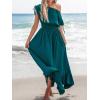 imageCUPSHE Womens Maxi Dresses Casual Summer Sundress Sleeveless Smocked One Shoulder Ruffled Long Beach Formal DressTeal