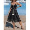 imageCUPSHE Womens Mini Dress Lace Boho Tassel VNeck Flare Ruffle Adjustable Straps Beach Summer Short DressBlack