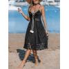 imageCUPSHE Womens Mini Dress Lace Boho Tassel VNeck Flare Ruffle Adjustable Straps Beach Summer Short DressBlack