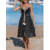imageCUPSHE Womens Mini Dress Lace Boho Tassel VNeck Flare Ruffle Adjustable Straps Beach Summer Short DressBlack