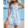 imageCUPSHE Womens Mini Dress Lace Boho Tassel VNeck Flare Ruffle Adjustable Straps Beach Summer Short DressBluemini
