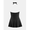 imageCUPSHE Womens One Piece Swimdress V Neck Plunge Halter Self Tie Open Back Ruched Bathing SuitBlack