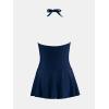 imageCUPSHE Womens One Piece Swimdress V Neck Plunge Halter Self Tie Open Back Ruched Bathing SuitNavy Blue