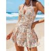 imageCUPSHE Womens One Piece Swimdress V Neck Plunge Halter Self Tie Open Back Ruched Bathing SuitPeachy BeigeFloral