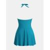 imageCUPSHE Womens One Piece Swimdress V Neck Plunge Halter Self Tie Open Back Ruched Bathing SuitTeal Blue