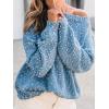 imageCUPSHE Womens Pullover Sweater Rainbow Pom Ribbed Knit Long Sleeve Fall Colorful Jumper TopsBlue