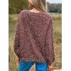 imageCUPSHE Womens Pullover Sweater Rainbow Pom Ribbed Knit Long Sleeve Fall Colorful Jumper TopsBrown