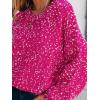 imageCUPSHE Womens Pullover Sweater Rainbow Pom Ribbed Knit Long Sleeve Fall Colorful Jumper TopsRose Red
