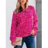 imageCUPSHE Womens Pullover Sweater Rainbow Pom Ribbed Knit Long Sleeve Fall Colorful Jumper TopsRose Red