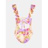 imageCUPSHE Womens Ruffled One Piece Swimsuit V Neck Lace UpPale PurpleFloral