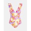 imageCUPSHE Womens Ruffled One Piece Swimsuit V Neck Lace UpPale PurpleFloral
