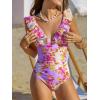imageCUPSHE Womens Ruffled One Piece Swimsuit V Neck Lace UpPale PurpleFloral