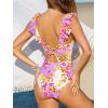 imageCUPSHE Womens Ruffled One Piece Swimsuit V Neck Lace UpPale PurpleFloral