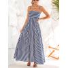 imageCUPSHE Womens Summer Maxi Dress Casual Sleeveless Square Neck Striped Beach Long Dress with PocketsBlue Striped