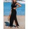 imageCUPSHE Womens Summer Maxi Dresses Sleeveless Cutout Side Slit Long Casual Dress with Padded ShouldersBlack
