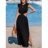 imageCUPSHE Womens Summer Maxi Dresses Sleeveless Cutout Side Slit Long Casual Dress with Padded ShouldersBlack