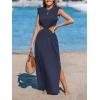 imageCUPSHE Womens Summer Maxi Dresses Sleeveless Cutout Side Slit Long Casual Dress with Padded ShouldersNavy Blue