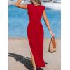 imageCUPSHE Womens Summer Maxi Dresses Sleeveless Cutout Side Slit Long Casual Dress with Padded ShouldersRed