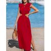 imageCUPSHE Womens Summer Maxi Dresses Sleeveless Cutout Side Slit Long Casual Dress with Padded ShouldersRed
