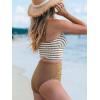 imageCUPSHE Womens Tankini Sets Square Neck Elastic High Waisted Two Piece Bathing Suits Adjustable Straps SwimwearBrownStriped