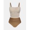 imageCUPSHE Womens Tankini Sets Square Neck Elastic High Waisted Two Piece Bathing Suits Adjustable Straps SwimwearBrownStriped