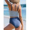 imageCUPSHE Womens Tankini Sets Square Neck Elastic High Waisted Two Piece Bathing Suits Adjustable Straps SwimwearNavyStriped