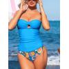 imageCUPSHE Womens Tankini Sets Two Piece Swimsuit Ruched Twisted Front Cutout Removable Straps Mid Rise Bathing SuitBright BluePaisley