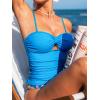 imageCUPSHE Womens Tankini Sets Two Piece Swimsuit Ruched Twisted Front Cutout Removable Straps Mid Rise Bathing SuitBright BluePaisley