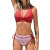 imageCUPSHE Bikini Set for Women Two Piece Swimsuit V Neck Triangle Top Wide Straps Cross Back Lace up Mid RiseMagenta RedTribal