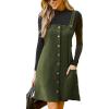 imageCUPSHE Casual Dresses for Women Square Neck Button Front Sleeveless Pockets A Line Mini Overall DressOlive Green