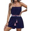 imageCUPSHE Women Swimsuit Coverup Strapless Tube Beach Cover Up Romper Smocked Swimwear CoverupsNavy Blue