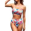 imageCUPSHE Womens Bikini Set Two Piece Swimsuits High Waisted Scoop Neck Spaghetti Adjustable Straps TexturedRedBlue Floral