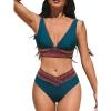 imageCUPSHE Womens Bikini Sets V Neck Wide Straps Stitched Trim Bathing Suit V Cut Waist BottomDark Teal