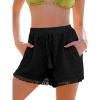 imageCUPSHE Womens Casual Shorts Drawstring Lace Swimsuit Cover Ups Beach Shorts with TasselBlack