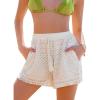 imageCUPSHE Womens Casual Shorts Drawstring Lace Swimsuit Cover Ups Beach Shorts with TasselWhite