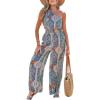 imageCUPSHE Womens Jumpsuits Sleeveless Floral One Shoulder Wide Leg Long Pants 2025 Trendy Travel Outfit PocketBlue Print